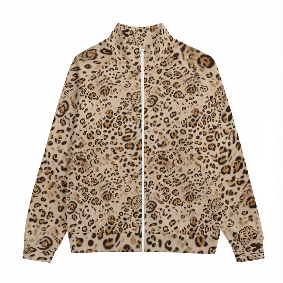 All-Over Print Unisex Stand Up Collar Jacket With Raglan Sleeve With White Zipper | 310GSM Cotton (PAH4F)